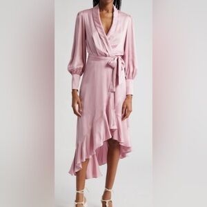 Women's Zimmermann Silk Wrap Midi Dress Size L (3) in Pink